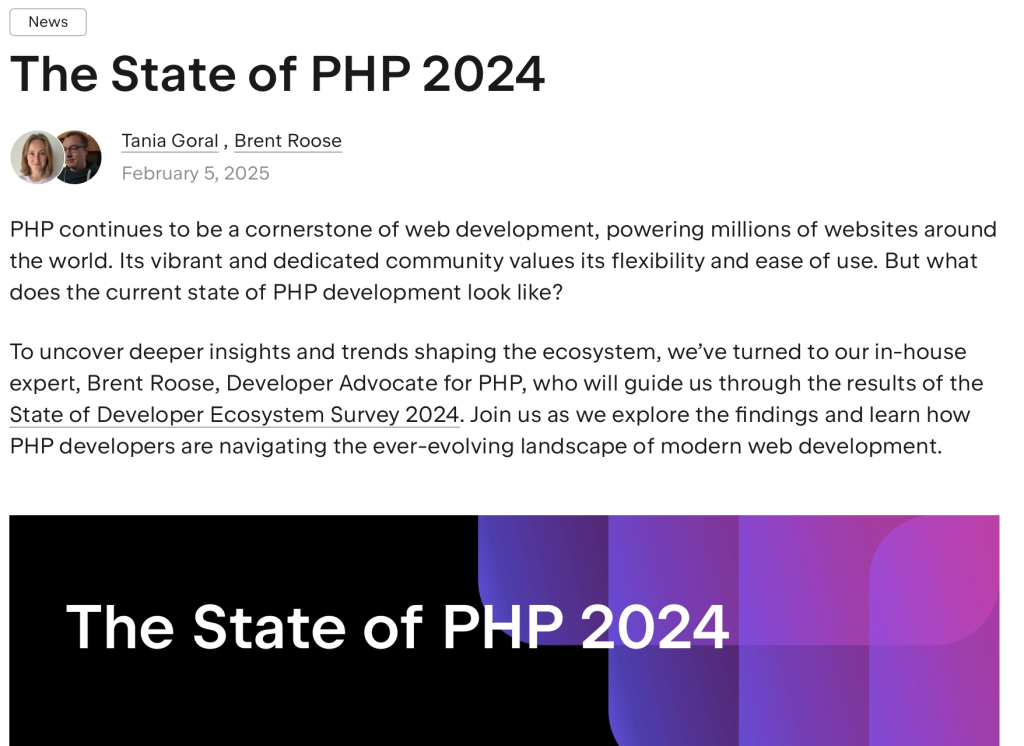 JetBrains State of PHP 2024 report showing Laravel dominance